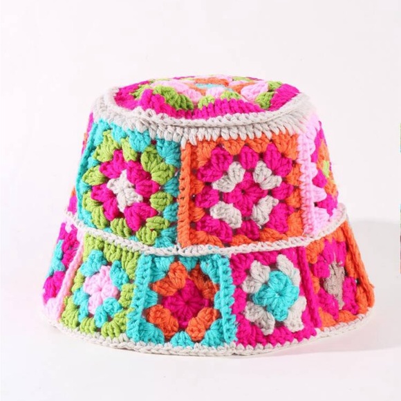 Accessories - Multi Bright Printed Floral Knit Crochet Fisherman Hat OS New